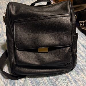 Elegant Black Leather Backpack Purse
